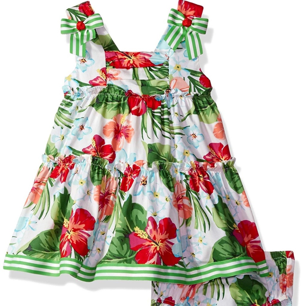 Bonnie Baby Tropical Floral Poplin Sundress Dress Set Size 3-6 NB NWT
